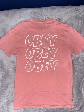 Mens Obey Pink Graphic Tee